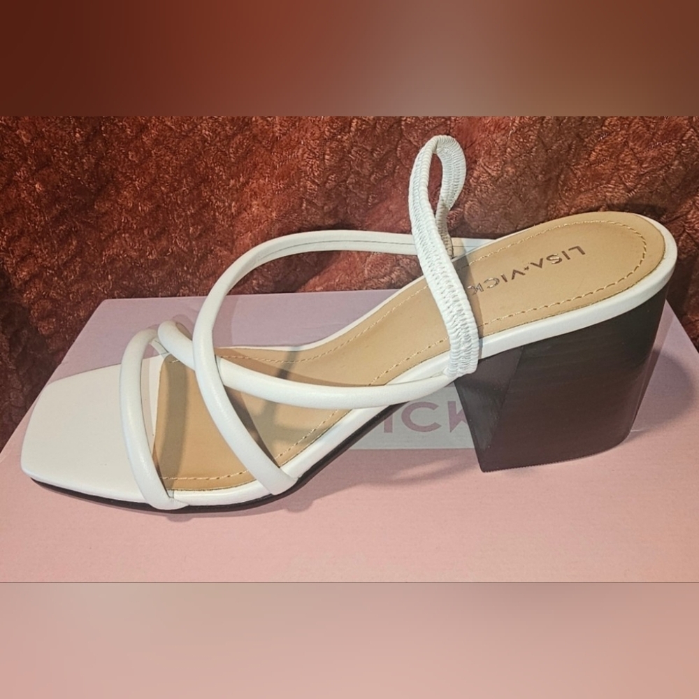 LISA VICKY ILLUME--White Strappy Block Heels